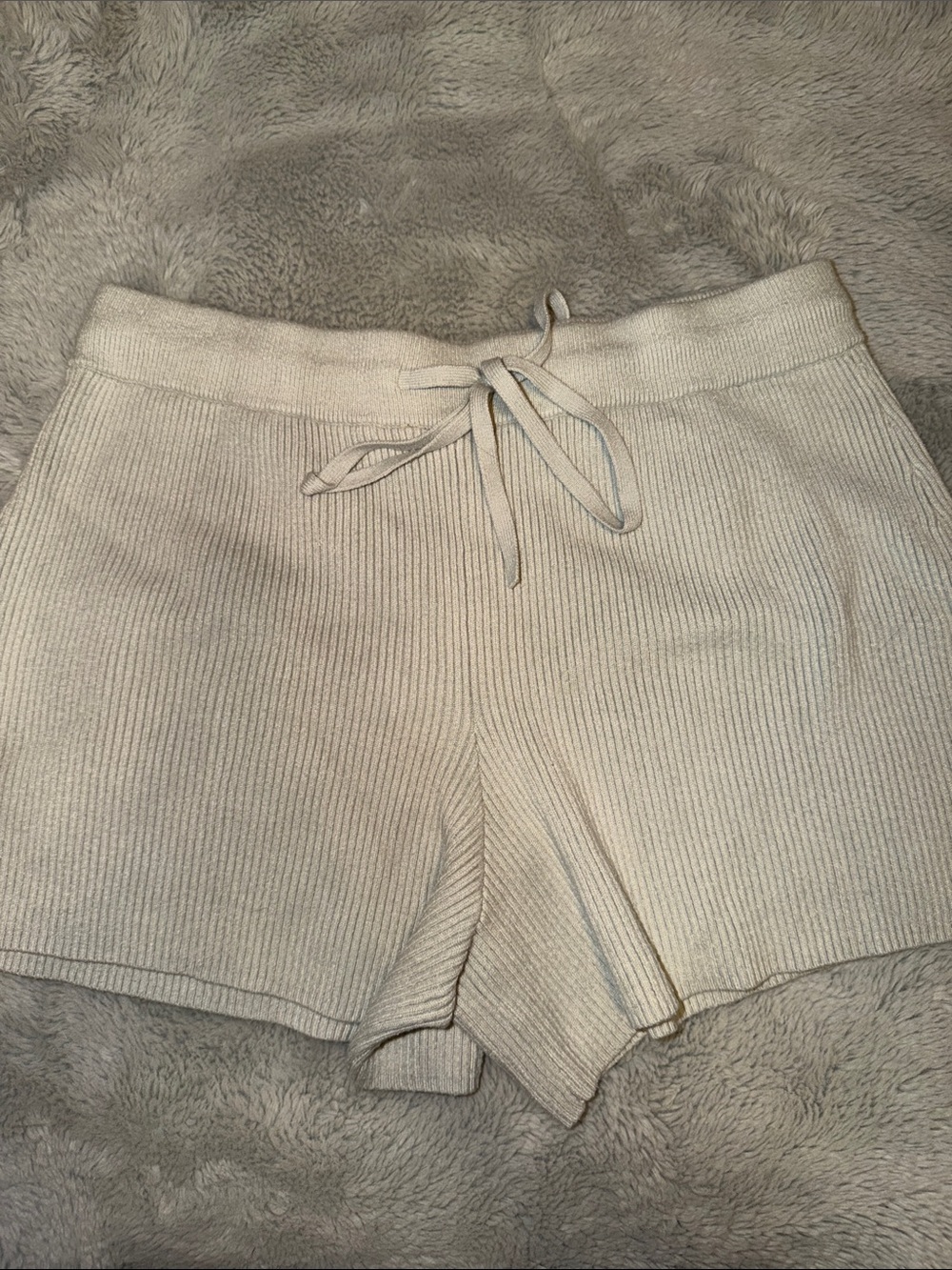 Abercrombie & Fitch Cream Ribbed Drawstring Athletic Shorts